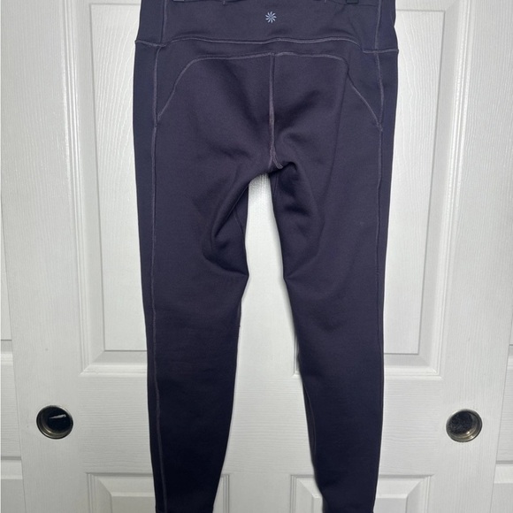Athleta Yoga Pants Medium Purple Pull-On Leggings Workout Zipper Pocket Fleece - Picture 2 of 10